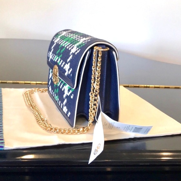 NWT Rare Luxury Authentic Tory Burch Duet Chain Woven Convertible Shoulder Bag - Picture 8 of 17